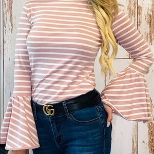 Blush Stripe Bell Sleeve Top